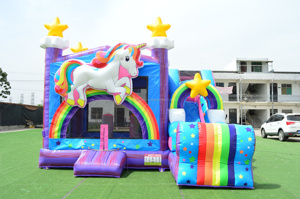 บ้านเด้งเป่าลมรูปยูนิคอร์นเชิงพาณิชย์พร้อมสไลเดอร์และสระว่ายน้ำคอมโบปราสาทสำหรับเด็กเช่า - Product Image 2