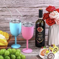 Cadeaux personnalisés avec logo, gobelet à vin à double paroi isolé sous vide avec couvercle et paille, verres à vin en acier inoxydable