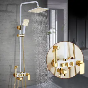 Bagno & doccia 4 funzione manopola rubinetto di alta qualità all'ingrosso vasca da bagno doccia set bagno pioggia oro bianco rubinetto doccia