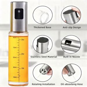 Botella pulverizadora de aceite de oliva de acero inoxidable de gran venta, pulverizador de aceite de vidrio recargable con escala, para freidora de aire, cocina y camping - Product Image 2