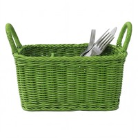 Panier à couverts suspendu en polyester PP vert, écologique, avec compartiments, organisateur d'ustensiles, poignées pour table de cuisine