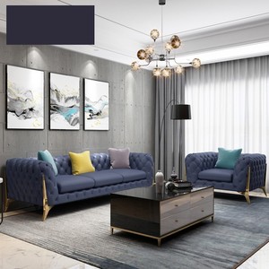 Ensemble de canapés en cuir et velours Chesterfield de luxe <span class=keywords><strong>royal</strong></span> avec pieds dorés pour salon - Product Image 3