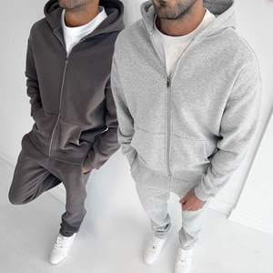 Conjunto de Sudadera con Capucha y Pantalones Deportivos Kingsen de Alta Calidad, con Logotipo Personalizado, Color Sólido, Grueso, de Primavera, en Poliéster/Algodón, con Cierre de Cremallera - Product Image 1