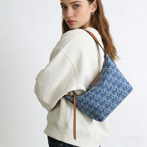 Bolso de mezclilla de moda para mujer, bolso de hombro informal para el día a día, bolso tote con cremallera de gran capacidad - Product Image 1