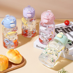 ขวดน้ำเด็กพร้อมหลอดดูด ฝาเปิดแบบพลิกขึ้น ลายการ์ตูน ปลอดสาร BPA ผลิตจากพลาสติก สำหรับเด็กนักเรียน - Product Image 2