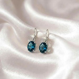 Natural London Blue Topaz Cubic Zirconia <b>Dangle</b> <b>Earrings</b> Oval Gemstone Drop <b>Earrings</b> in 925 Sterling <b>Silver</b> December Birthstone - Product Image 2