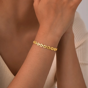 201 Stainless Steel Fashion Bracelets Simple Style <b>Solid</b> Color 18K <b>Gold</b> Plated Available in Bulk - Product Image 2