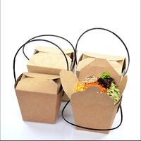Boîte de 16 oz avec poignée, en papier kraft, de haute qualité, imprimée sur mesure, pour salades de pâtes, nouilles instantanées et plats chauds, anti-fuite