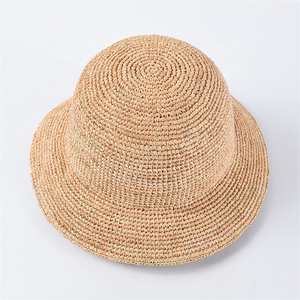 Sombrero para el sol de playa de verano para niñas al aire libre, sombrero de cubo de paja de rafia de ala corta para deportes casuales diarios, material natural - Product Image 4