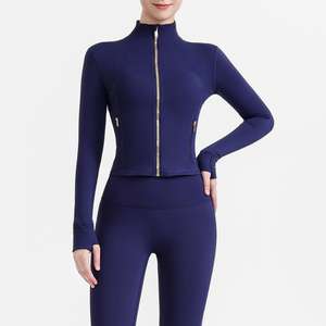 USA Lager – Hochwertige, kurz geschnittene Langarm-Fitnessjacke für Damen – Eng anliegende, formende, schnelltrocknende Jacke mit Stehkragen - Product Image 4