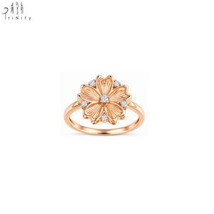 Fabricant de bijoux fins de haute qualité en gros, exportateur de parures de bijoux, design floral, bague en or rose massif 14 carats avec diamants naturels véritables - Product Image 3