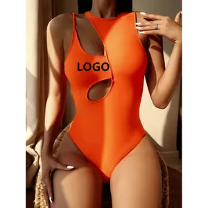 JSN Hig Cut Bahting-Anzug klassischer solider ausgehöhlter Damen-Sexy-Bikini Bademode Einteiliger Badeanzug