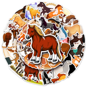 50 autocollants mignons de poneys et animaux de dessin animé, en vinyle imperméable, vente en gros pour la décoration de carnets, albums photo, bouteilles d'eau et scrapbooking - Product Image 1