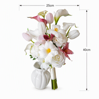 Bouquet de fleurs roses et blanches avec lys calla, tulipes et roses, bouquet de mariée artificiel au toucher réel pour la décoration de mariage et de table à la maison