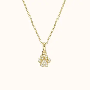 New Arrival Minimalist 925 Sterling Silver 14k Gold Zircon Cute Animal Cat Paw Print Pendant Necklace for Women