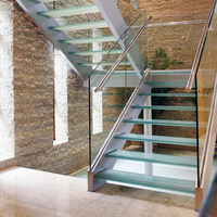 Bâtiment de maison préfabriqué appartement intérieur petit escalier personnalisé en forme de L en verre trempé flottant escalier droit