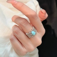 Bague de luxe vintage en turquoise brossée, avec bande épaisse en zircon, style rétro, pour femme, ensemble de bijoux pour doigt