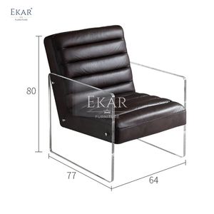 Kursi kulit imitasi untuk ruang tamu, kursi santai dengan sandaran tangan akrilik Modern - Product Image 6