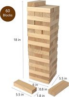 Grand ensemble de blocs de bois à empiler pour adultes et adolescents, 18 pouces de haut, jeu d'empilage de 60 pièces, jouet éducatif unisexe