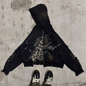 <span class=keywords><strong>Felpa</strong></span> <span class=keywords><strong>con</strong></span> Cappuccio Personalizzata dal Produttore, Design Vintage Effetto Consumato, 100% Cotone, Oversize Corta <span class=keywords><strong>con</strong></span> <span class=keywords><strong>Zip</strong></span> <span class=keywords><strong>Nera</strong></span> per <span class=keywords><strong>Uomo</strong></span> - Product Image 2