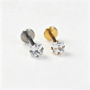 Orecchini a lobo in titanio G23 a forma di stella quadrata e cuore con zirconi, a pressione, con retro piatto, per piercing alla cartilagine e al <span class=keywords><strong>trago</strong></span> - Product Image 2