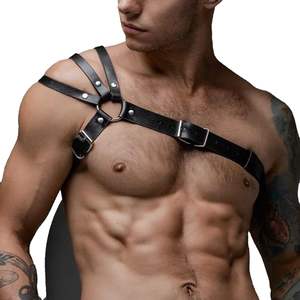 Fetish sabuk <span class=keywords><strong>Harness</strong></span> dada kulit PU dapat disesuaikan kostum perbudakan pria Gay BDSM dengan gesper bra atasan Punk - Product Image 1