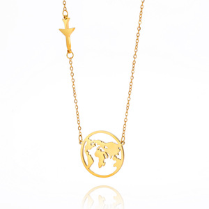 Collar con Colgante de Mapa del Mundo |   Acero Inoxidable Chapado en Oro PVD de 18K |   Joyería Personalizada con Mapa de País |   Impermeable, Hipoalergénico - Product Image 5