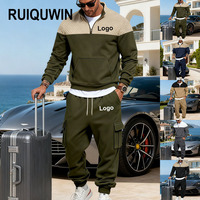 RUIQUWIN Groothandel Heren Kleurblok Losse Trainingspak Casual Cargo Broek Staande Kraag Sweatshirts Zachte Ademend Actieve Kleding