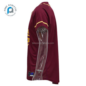 ピュアマルーン野球<span class=keywords><strong>2</strong></span>ボタンジャージーユニフォーム野球セット子供用男性服Tシャツ野球ジャージ昇華 - Product Image 4