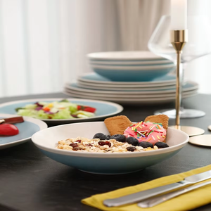 Luxury Stoneware Dinner <b>Set</b> Green Microwave-Printed Daily Household Ceramic Plate and Bowl <b>Set</b> Stoneware Dinner <b>Set</b> - Product Image 5