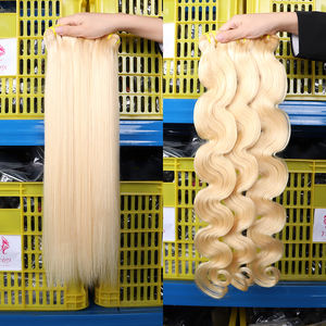 Extensions de cheveux russes distributeurs de tissage de cheveux alignés sur les cuticules paquets de cheveux blonds vague de corps droite brute 613 paquets - Product Image 1