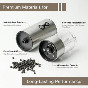 Minimalist <b>Mini</b> Electric Salt and Pepper Mill <b>Grinder</b> Set Handheld Refined Food-grade Stainless Steel Stylish Wooden Holder - Product Image 2