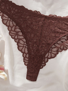Brown Floral Lace Underwire Bra and Thong <b>Set</b> Womens <b>Sexy</b> Sheer Mesh Intimates Lingerie <b>Set</b> Elegant Underwear <b>Set</b> OEM ODM - Product Image 6