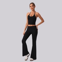 Conjunto de Pantalones de Yoga Flare de 2 Piezas, Top Halter, Cintura Alta, Corte Campana, Control de Abdomen, Ropa Deportiva Elástica para Pilates y Clases de Baile
