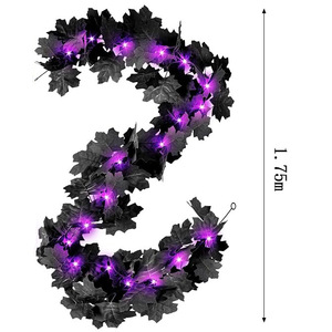 Artificial <b>Black</b> Maple Vine Garland With Purple Lights Halloween Home Decor 1.75M Window Door Hanging Decoration - Product Image 5