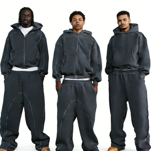 Ensemble survêtement homme personnalisé OEM/ODM avec logo, en coton épais 450 GSM, surpiqûres contrastées, coupe oversize, effet délavé minéral - Product Image 1
