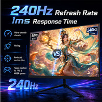 Moniteur de jeu incurvé haut de gamme de 24 pouces, 240 Hz, IPS, FHD, Gsync, temps de réponse de 1 ms, 120 % sRGB, écran d'ordinateur de bureau