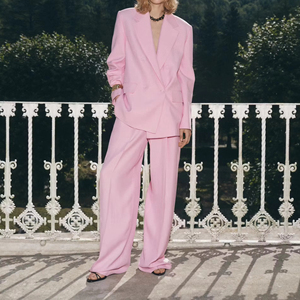 Blazer chic rose pâle à double boutonnage, col à revers, coupe ample et décontractée, tailleur pour femmes - Product Image 1