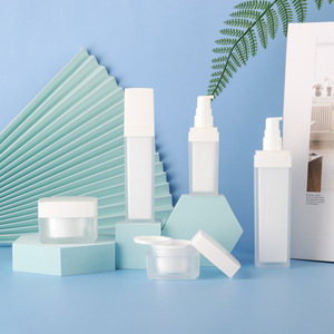 Bomei <b>Plastics</b> Frosted White Square Bottle Set Acrylic With Pump Head <b>For</b> Cosmetic Packaging - Product Image 1