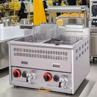 Offre Spéciale commercial deux réservoirs gaz puissance clé en acier inoxydable restaurant grande friteuse à croustilles