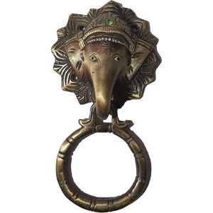 PARIJAT HANDICRAFT Aldaba de puerta de latón Diseño de cabeza de elefante para tirador de cajón de puerta y perilla de manija de anillo Hardware - Product Image 2