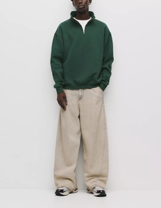 <span class=keywords><strong>Felpa</strong></span> da <span class=keywords><strong>Uomo</strong></span> con Zip a un Quarto in Cotone <span class=keywords><strong>Verde</strong></span> Scuro e Colletto Rialzato - Product Image 5