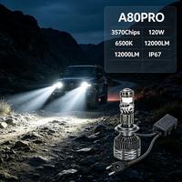 Phares LED de voiture SunRise A80PRO H1 12V 120W 12000LM 6500K IP67 Étanche Nouvelle Haute Luminosité Plug and Play Adaptation Universelle