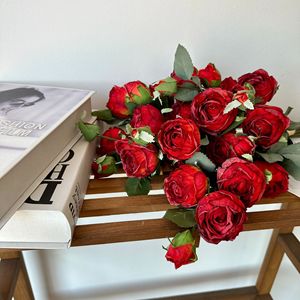 Bouquet de roses artificielles Queyiyi, 13 têtes, arrangement de fleurs en soie pour mariage et décoration intérieure - Product Image 2