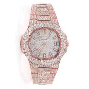 Magnifique montre mécanique automatique en acier inoxydable avec pierres de moissanite glacées scintillantes, qualité de luxe premium, mode impeccable - Product Image 4