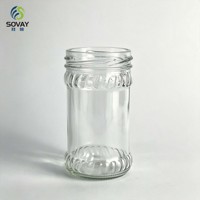 Stoples Kaca Silinder Tinggi Transparan 200ml Dengan Pola Dekoratif untuk Jeli, Marmalade, Selai Kacang, dan Hidangan Penutup