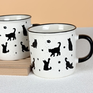 Minimalist Cute Animal Design Ceramic Coffee Mug Gift Set 4pcs Black and White Pattern Big Capacity Water Cup Mugs - Product Image 3