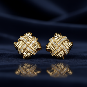 Orecchini di Lusso in Oro Massiccio 18K con Diamanti, Gioielli da Festa per Donne, Diamanti Naturali Taglio Brillante Rotondo, Stile Dorato - Product Image 2