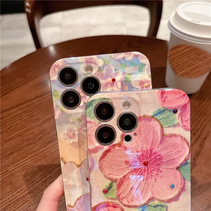 Premium Ölgemälde Pink Flower Phone Case für iPhone 15/15 Pro/15 Pro Max PC-Material stoßfest mit Displays chutz folie - Product Image 6