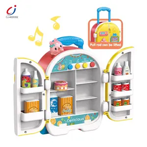 Chengji Dubbele Deur Koelkast Speelgoed Juguetes De Cocina Kid Peut Play Mini Keukenapparaat Muzikale Plastic Koelkast Speelgoed